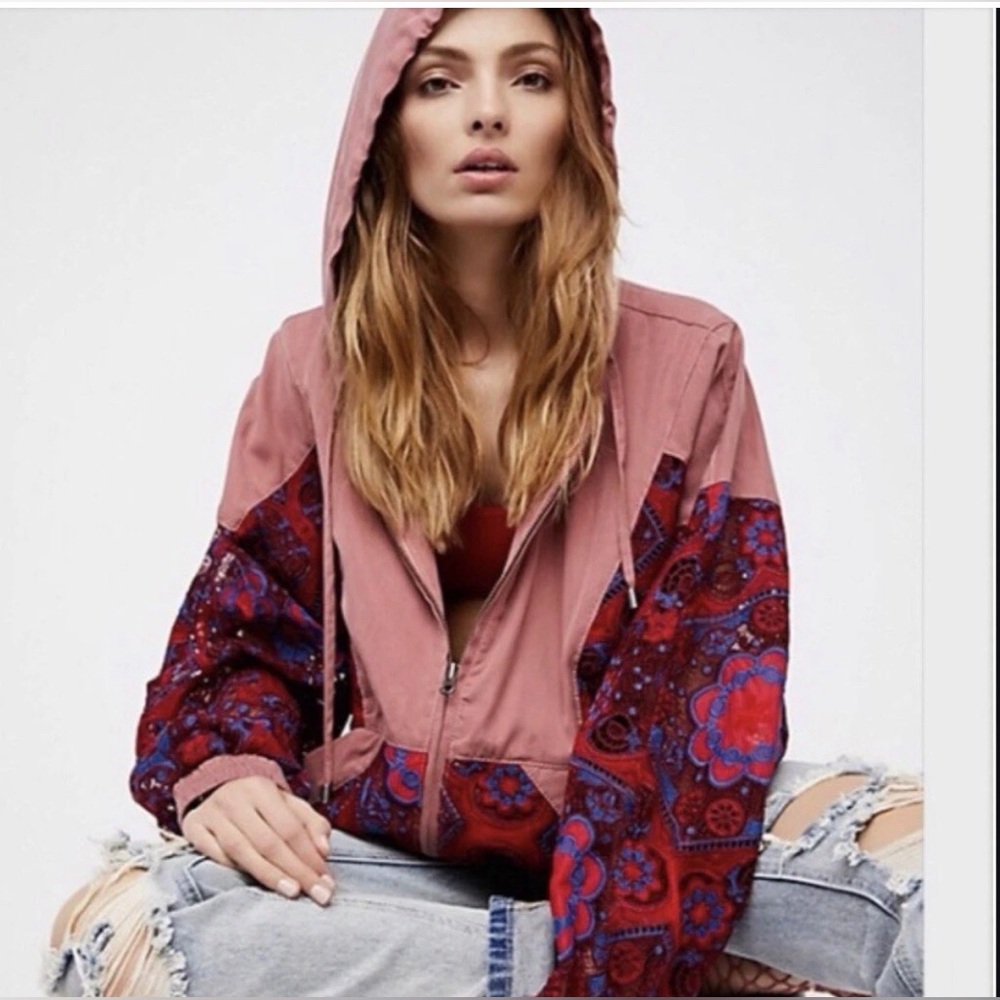 Free People, Magpie Oversized Lacey Jacket Color Rose, Size XS, EUC